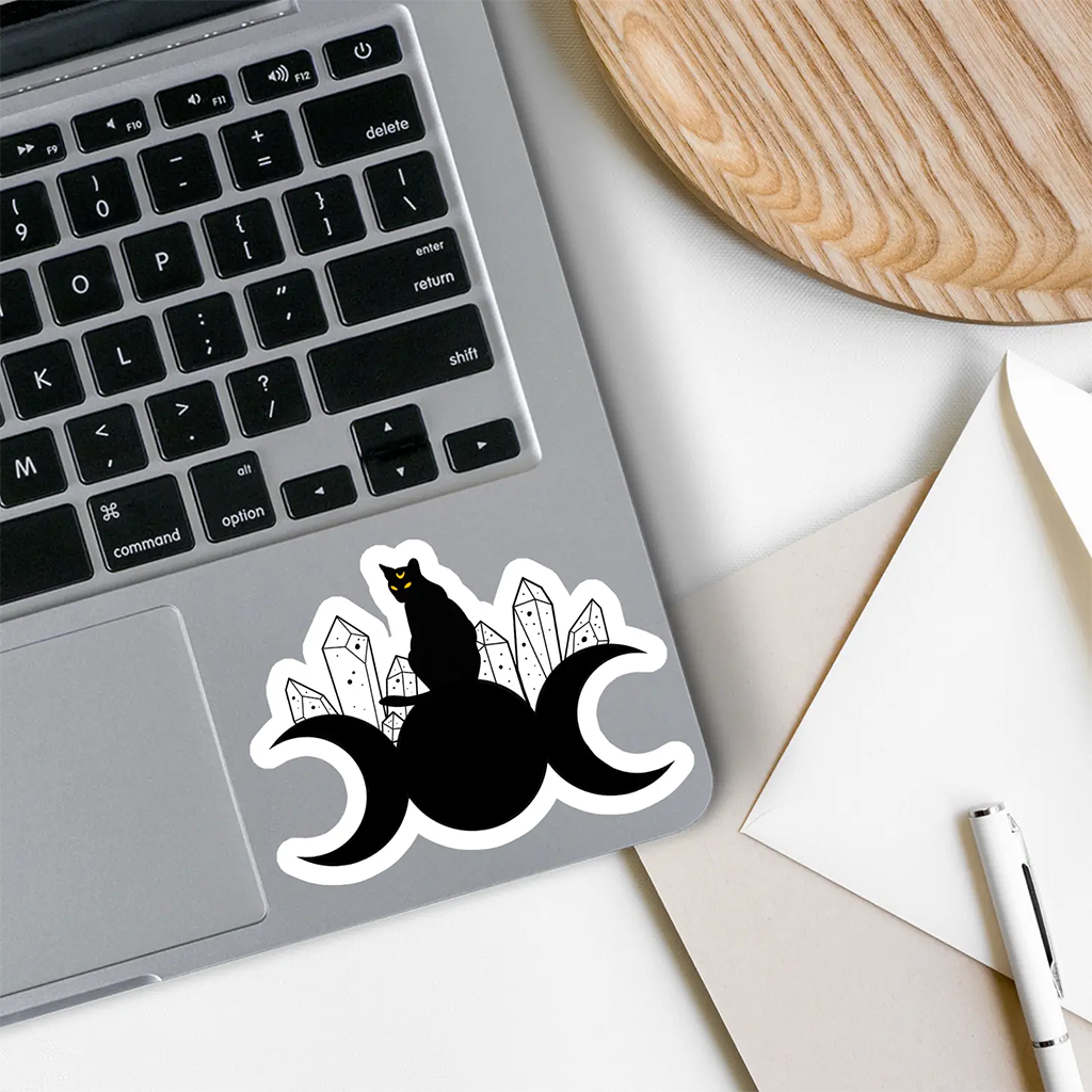 Rebel and Siren Black Cat and Crystals on Moon Sticker