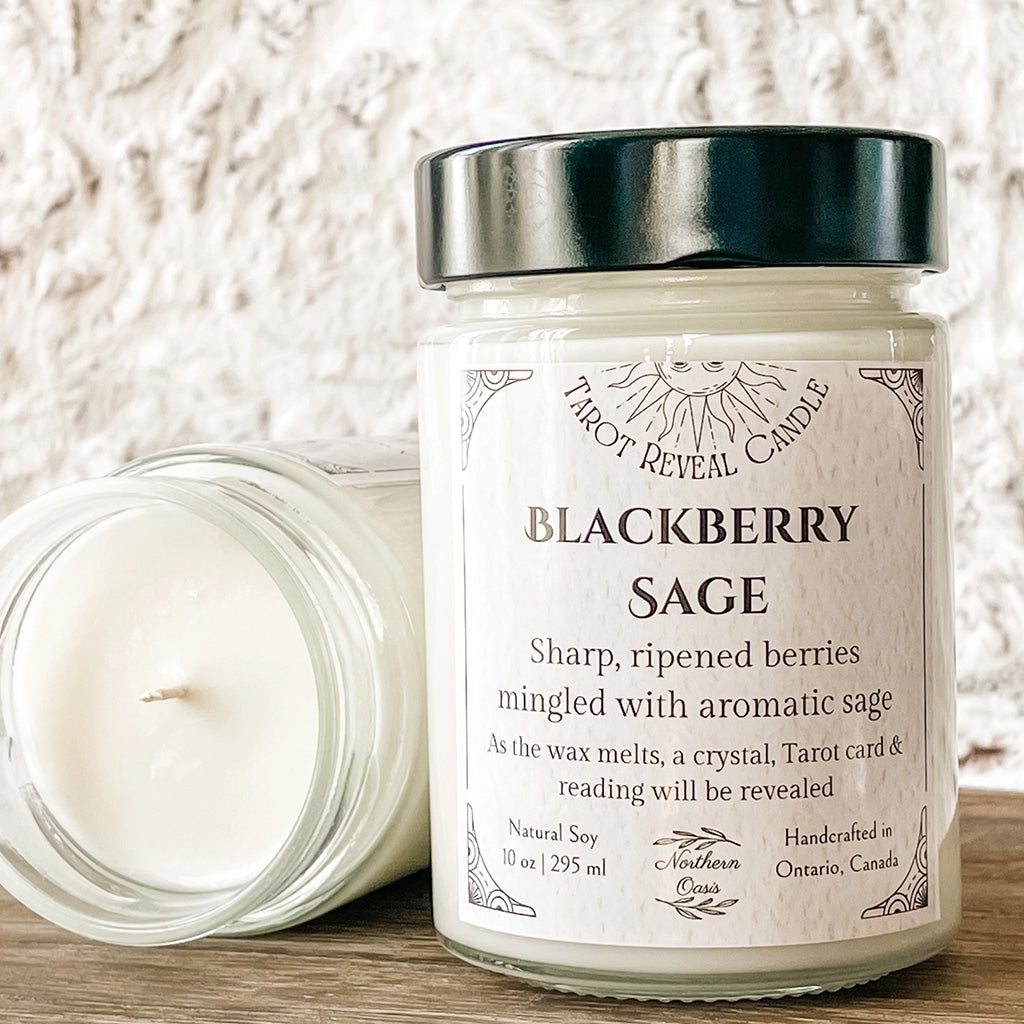 Northern Oasis Blackberry Sage Tarot and Crystal Reveal Candle