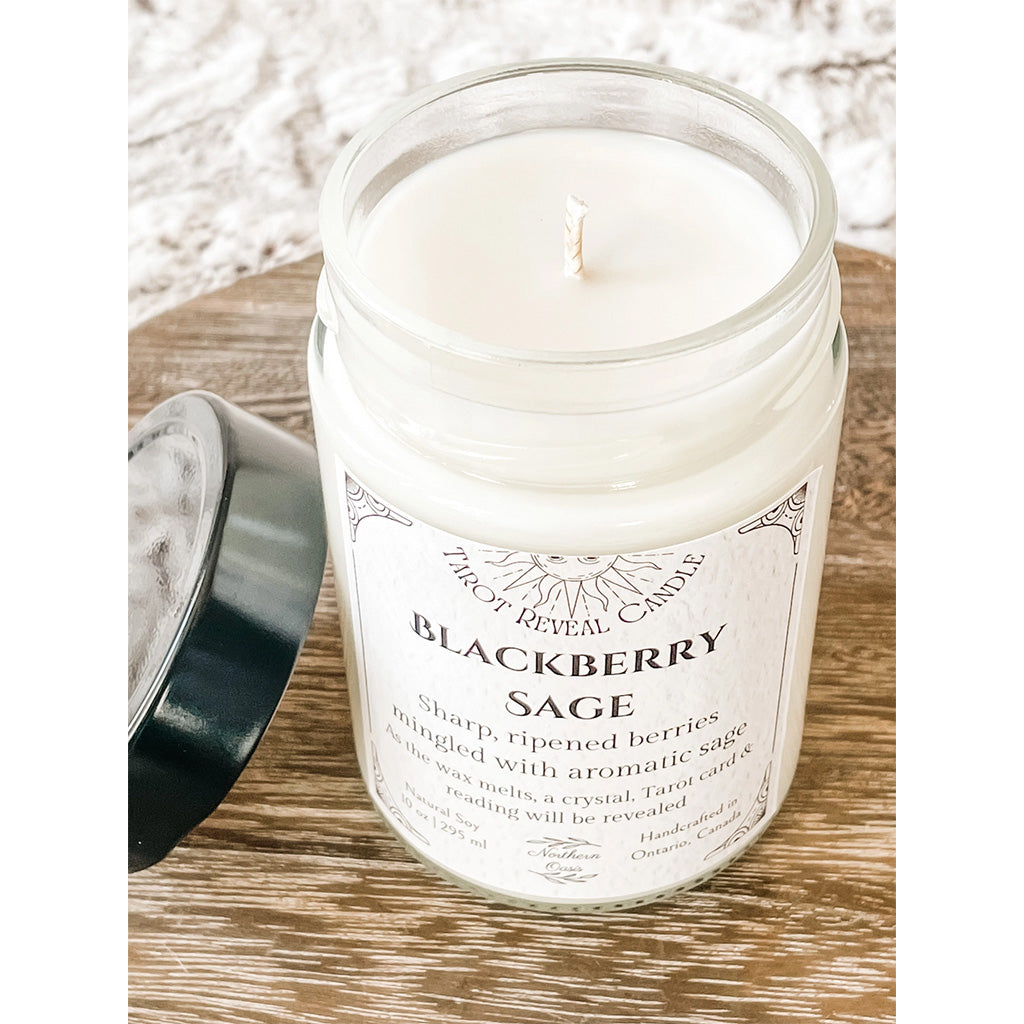 Northern Oasis Blackberry Sage Tarot and Crystal Reveal Candle