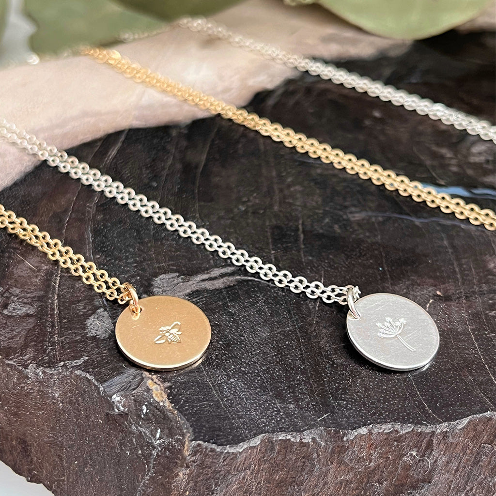 Emery and Opal Dandelion Stamped Necklace Silver