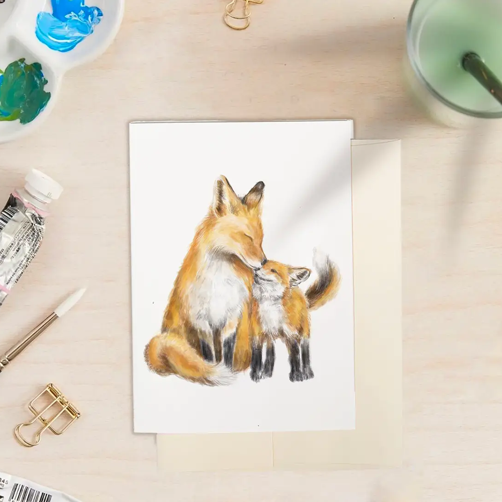 Triple Studio Fox Cub and Mom Card