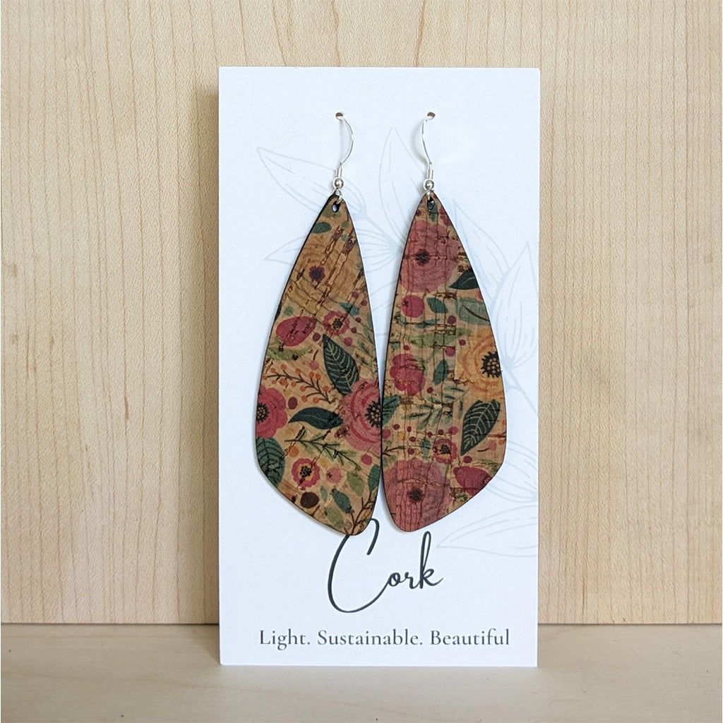 Plum Tree Handmade Green and Pink Floral Wing Cork Earrings