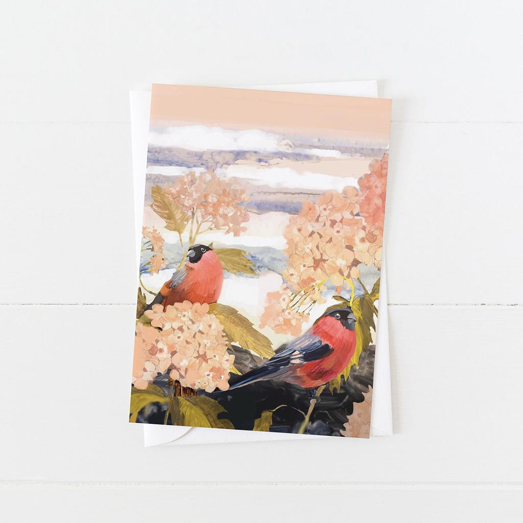 Briana Corr Scott Hydrangea and Finches Greeting Card