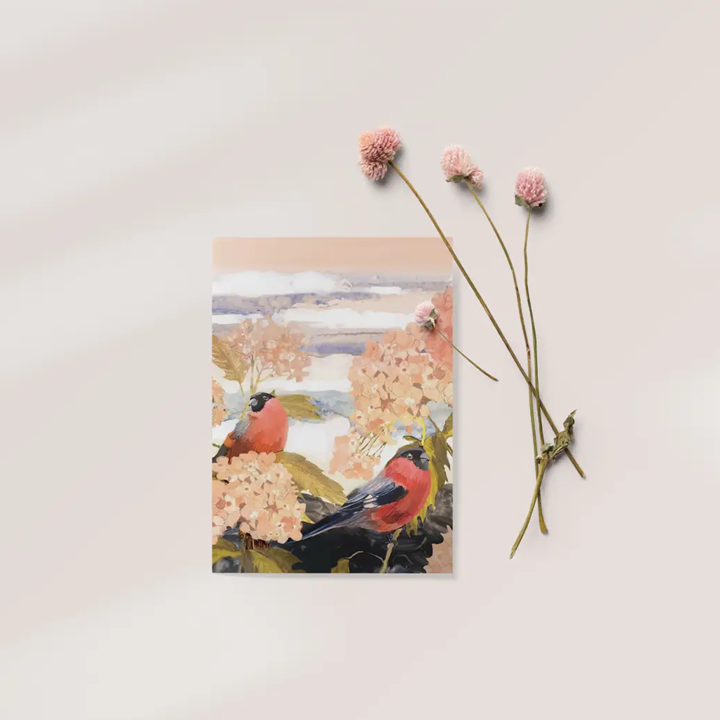 Briana Corr Scott Hydrangea and Finches Greeting Card