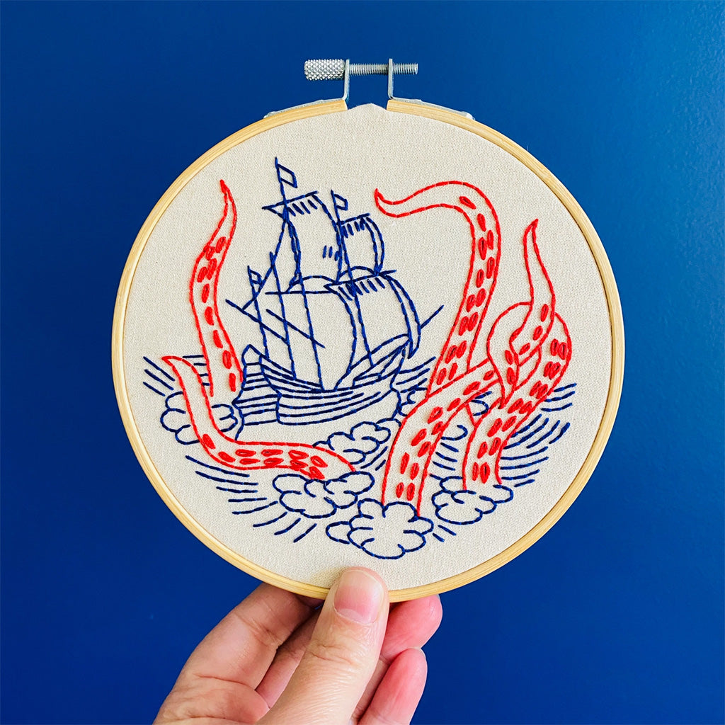 Hook, Line and Tinker Kraken and Ship Embroidery Kit
