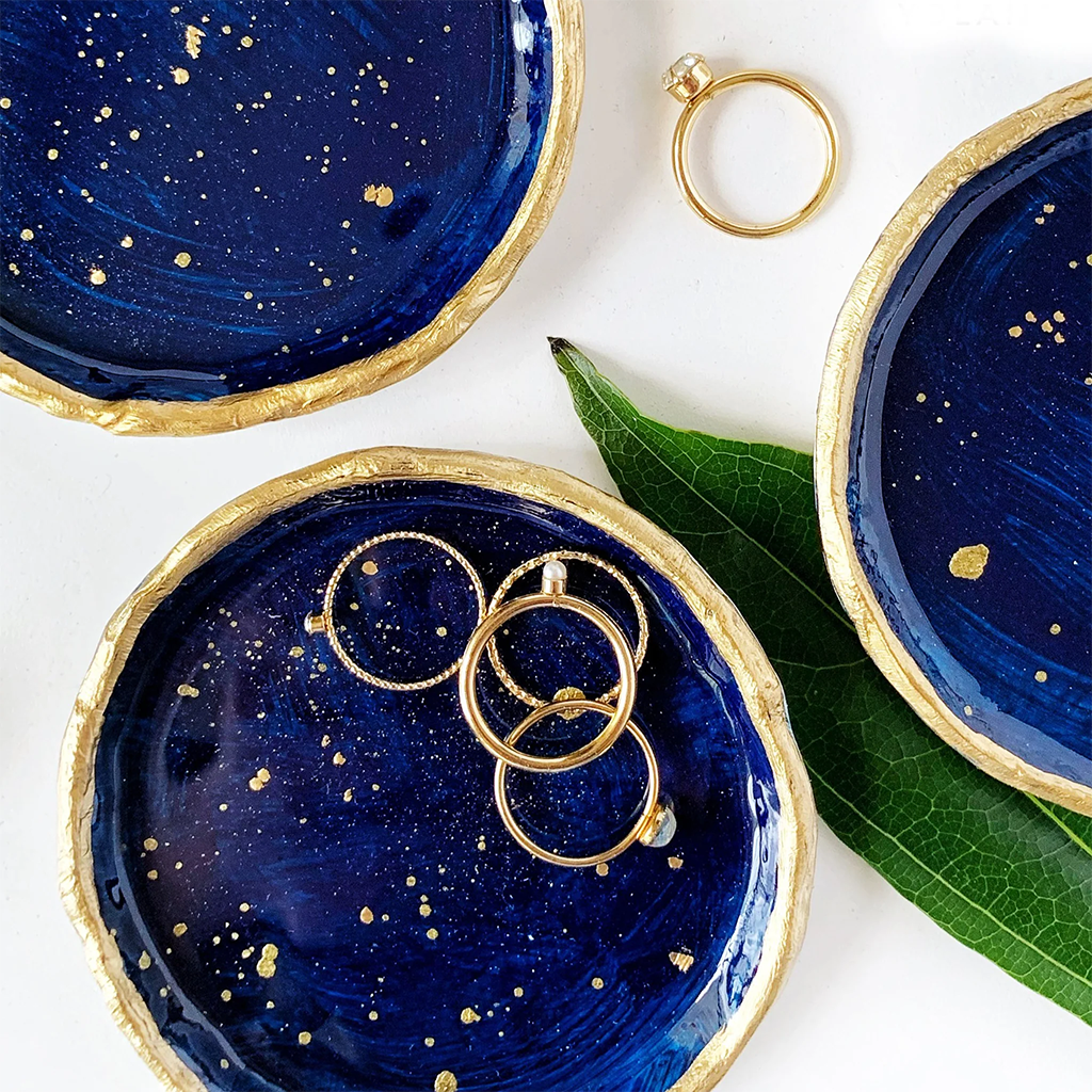 Navy with Gold Splatter Ring Dish