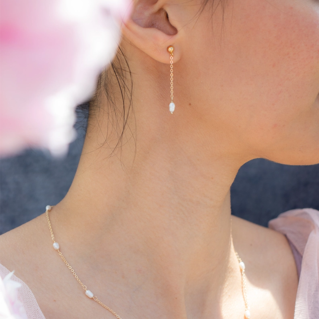 Emery and Opal Pearl Station Drop Earrings Gold