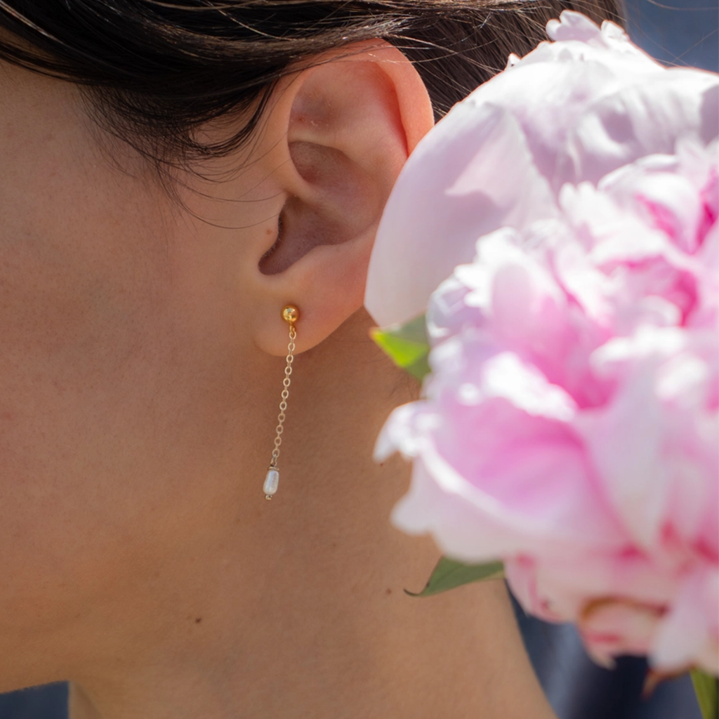 Emery and Opal Pearl Station Drop Earrings Gold