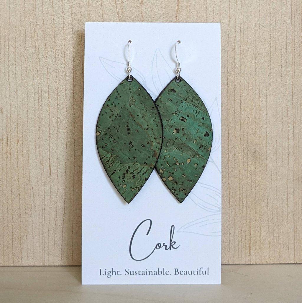 Plum Tree Handmade Grass Green Leaf Cork Earrings