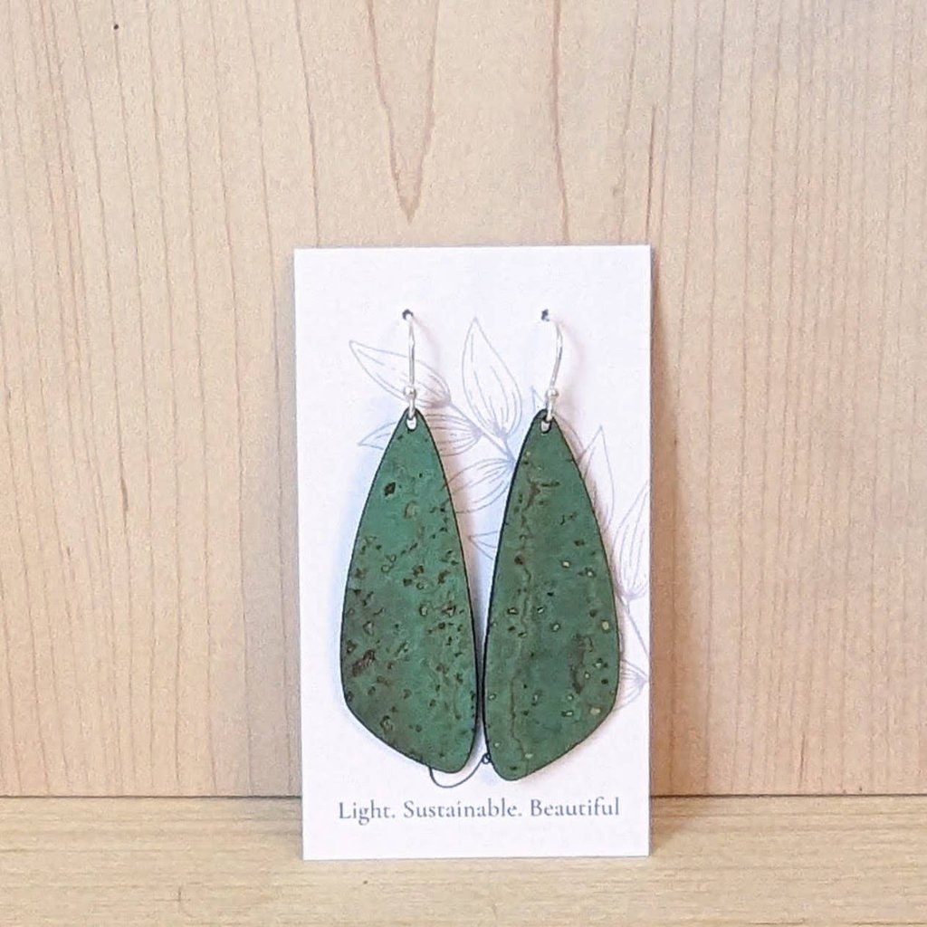 Plum Tree Handmade Grass Green Small Wing Cork Earrings