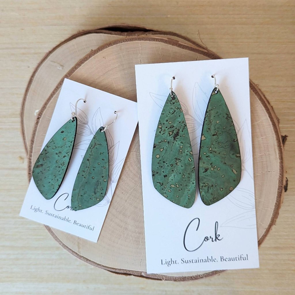 Plum Tree Handmade Grass Green Small Wing Cork Earrings