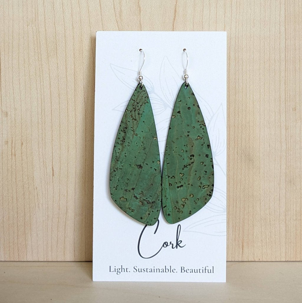 Plum Tree Handmade Grass Green Wing Cork Earrings