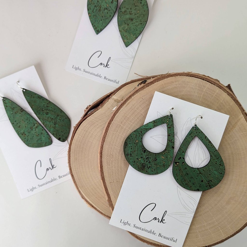 Plum Tree Handmade Grass Green Wing Cork Earrings