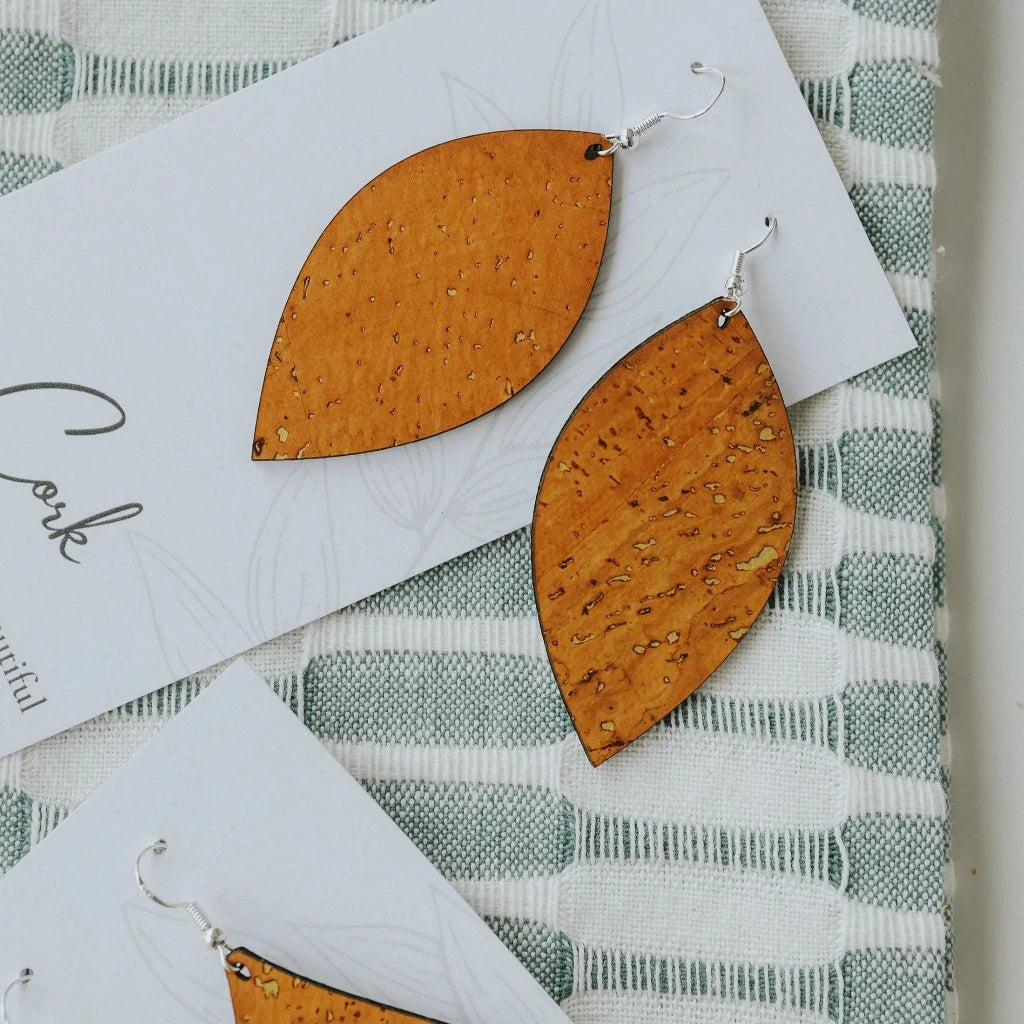 Plum Tree Handmade Ochre Yellow Leaf Cork Earrings