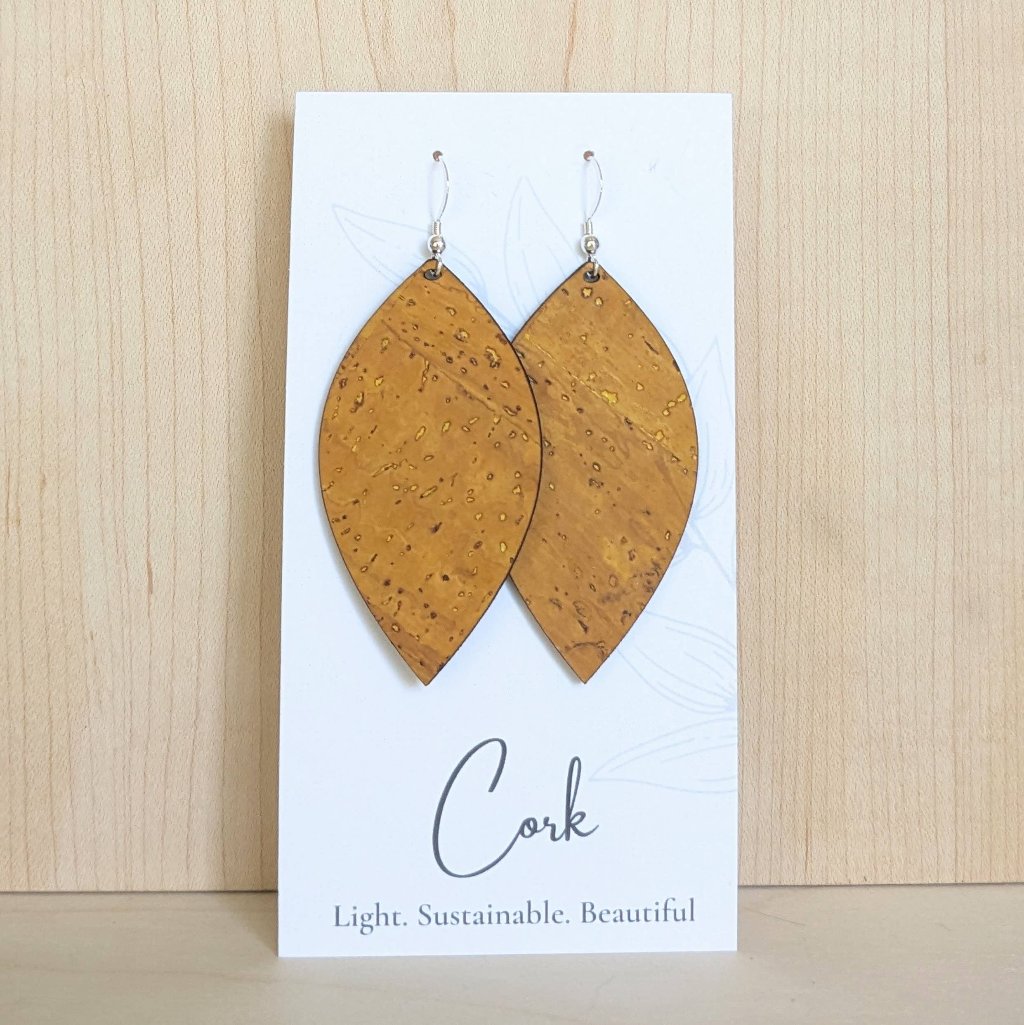 Plum Tree Handmade Ochre Yellow Leaf Cork Earrings