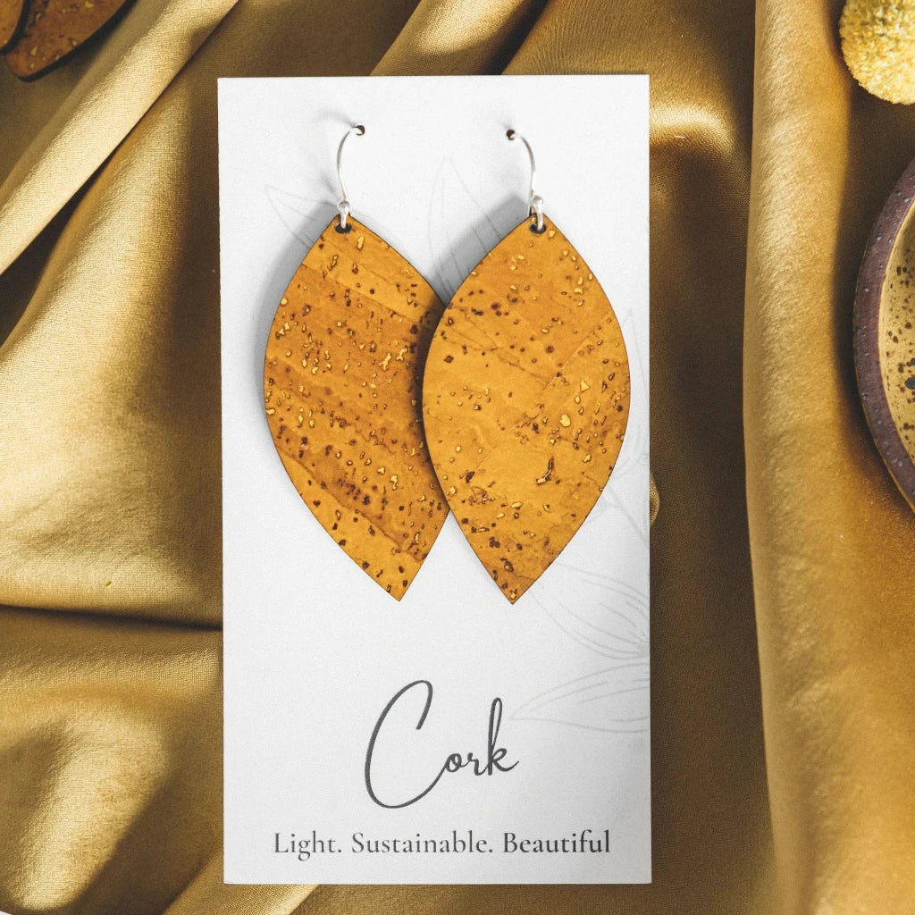 Plum Tree Handmade Ochre Yellow Leaf Cork Earrings