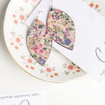 Plum Tree Handmade Pink Pansies Leaf Cork Earrings