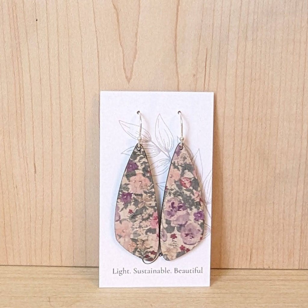 Plum Tree Handmade Pink Pansies Small Wing Cork Earrings