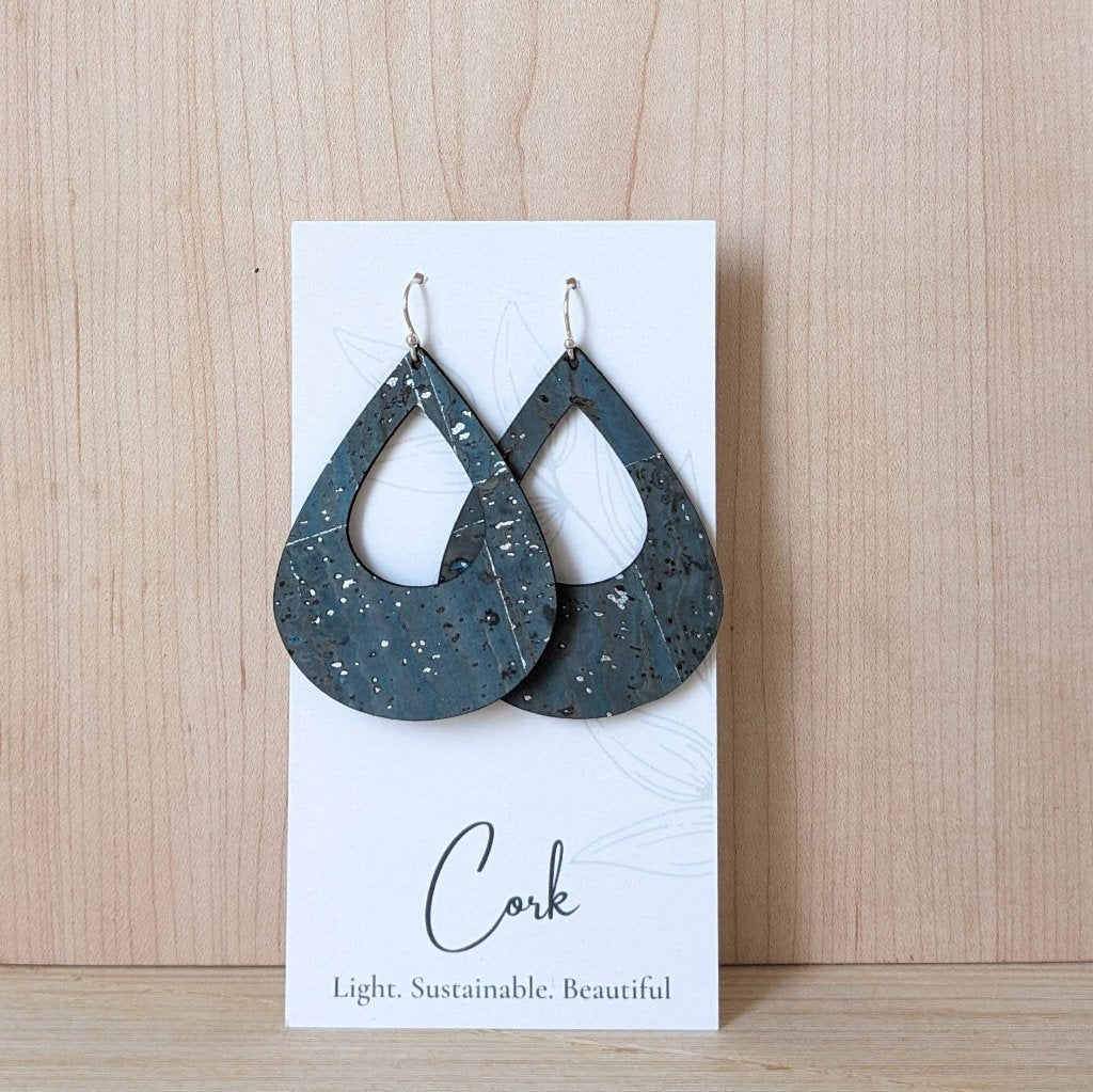 Plum Tree Handmade Sea Blue Teardrop Cork Earrings