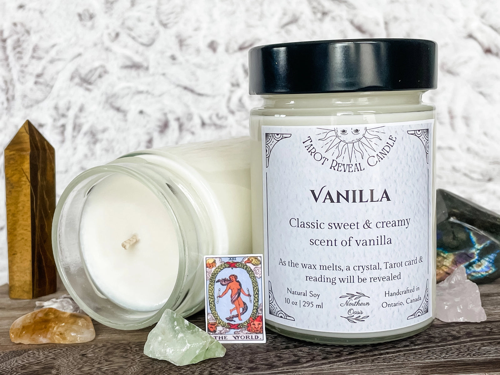 Northern Oasis Tarot and Crystal Reveal Candle