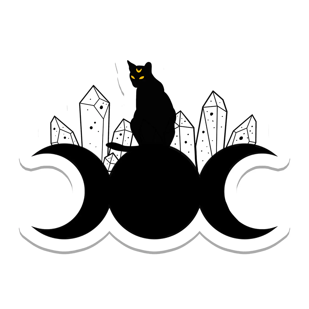 Rebel and Siren Black Cat and Crystals on Moon Sticker
