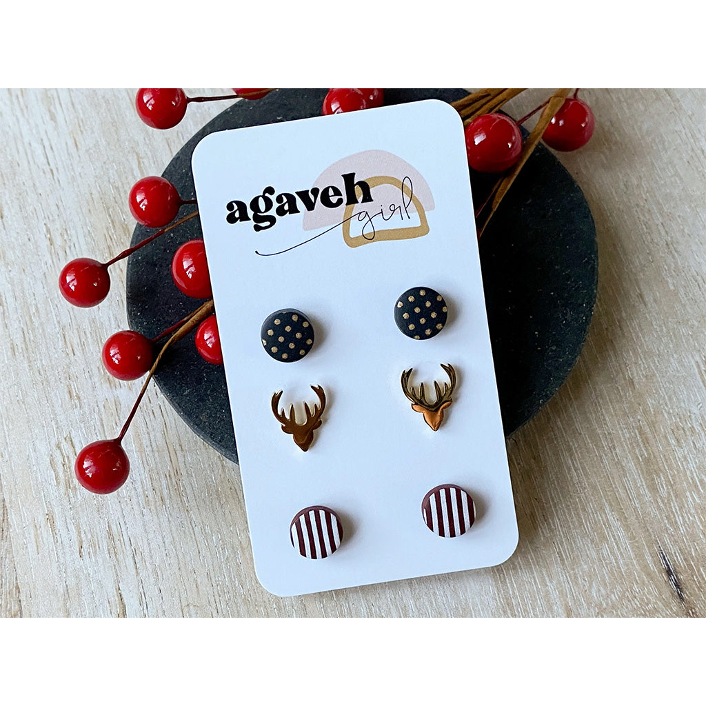 Agaveh Girl Buck Studs Black/Red