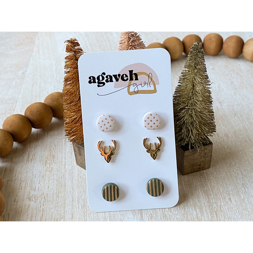 Agaveh Girl Buck Studs Ivory/Green