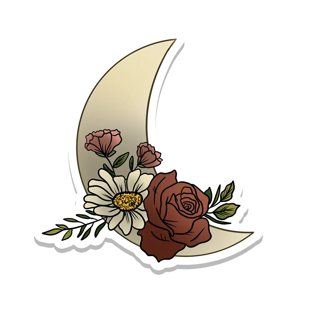 Rebel and Siren Celestial Moon and Flowers Sticker