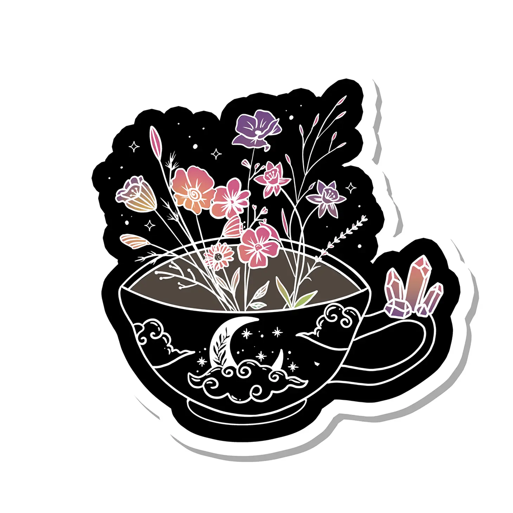 Rebel and Siren Flowers and Moon Teacup Sticker