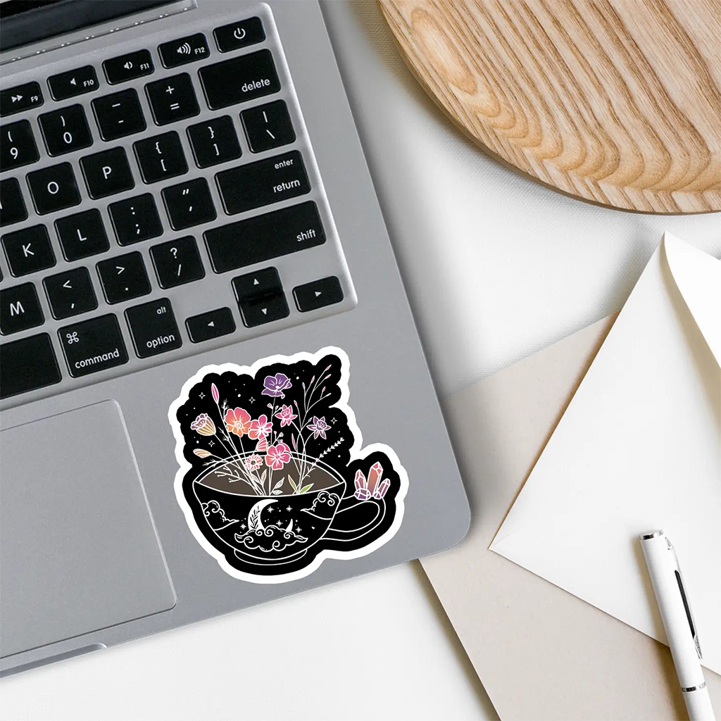 Rebel and Siren Flowers and Moon Teacup Sticker