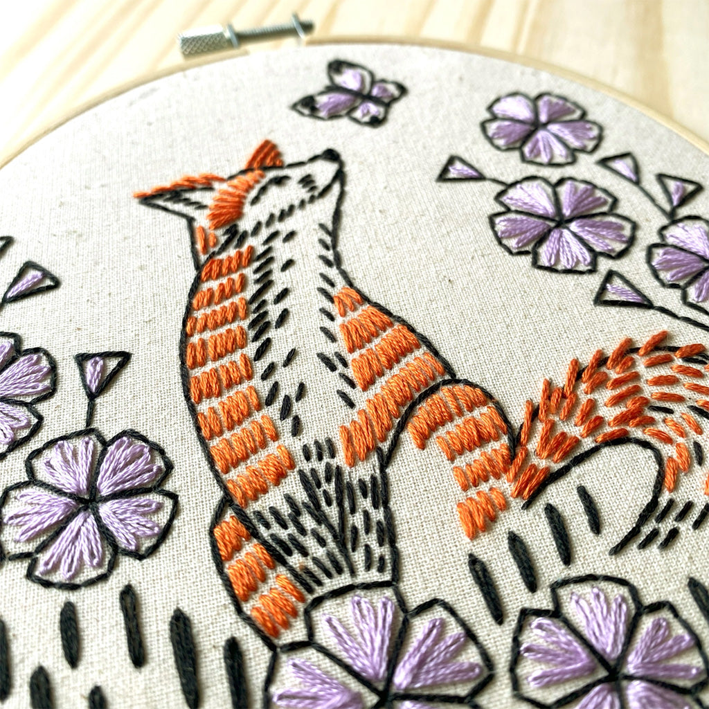 Hook Line and Tinker Fox in Phlox Complete Embroidery Kit