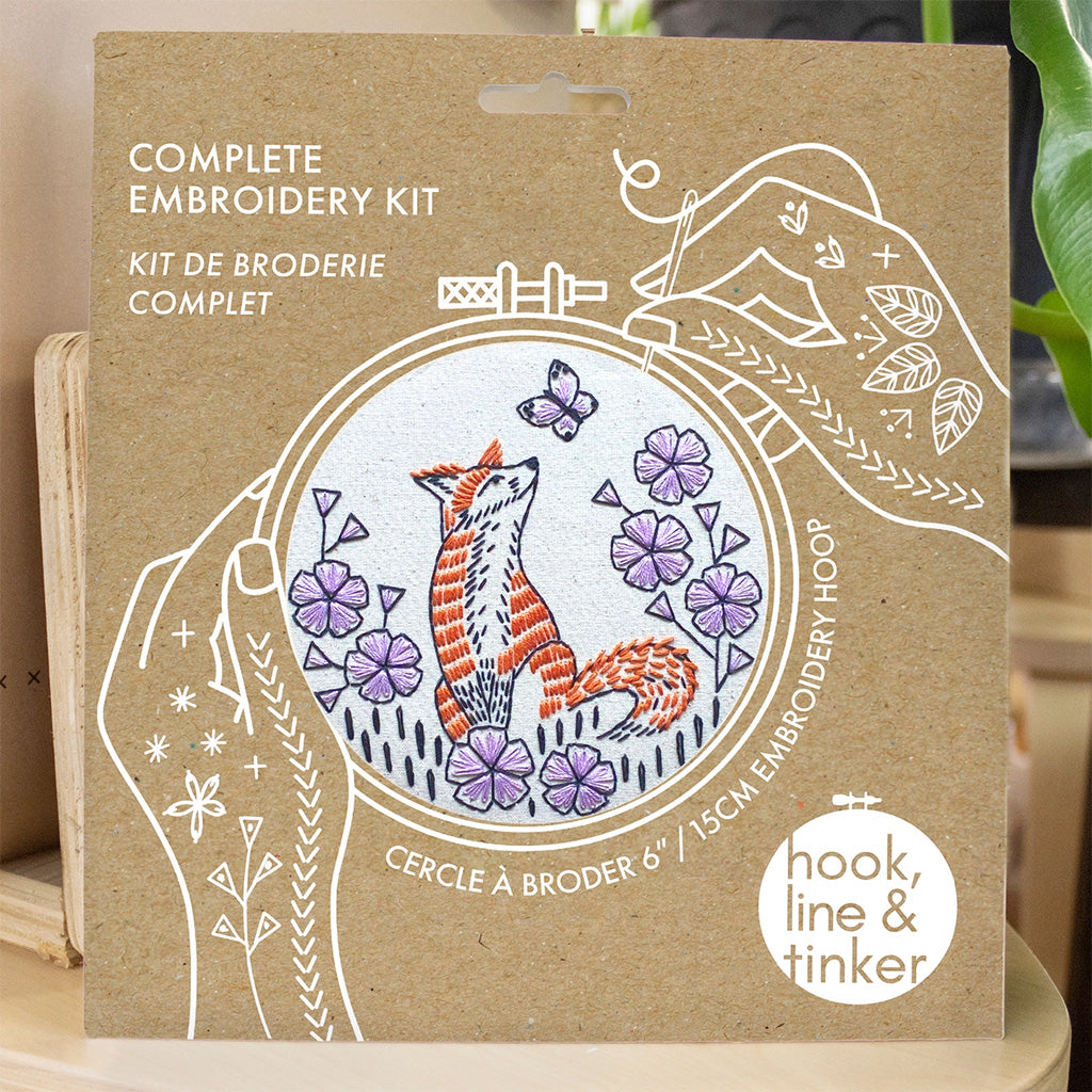 Hook Line and Tinker Fox in Phlox Complete Embroidery Kit