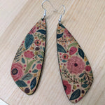 Plum Tree Handmade Green and Pink Floral Wing Cork Earrings