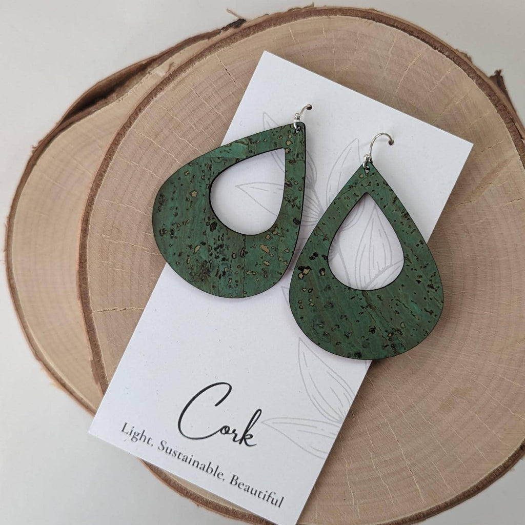 Grass Green Teardrop Cork Earrings