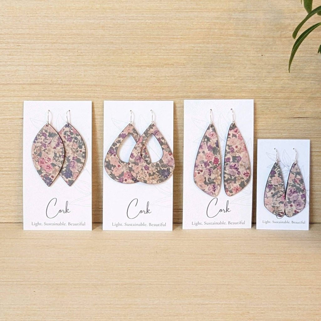 Pink Pansies Cork Earrings