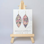 Pink Pansies Leaf ~ Cork Earrings