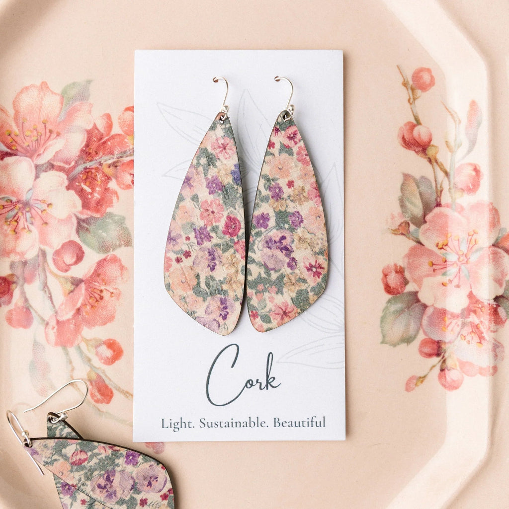 Pink Pansies Wing Cork Earrings