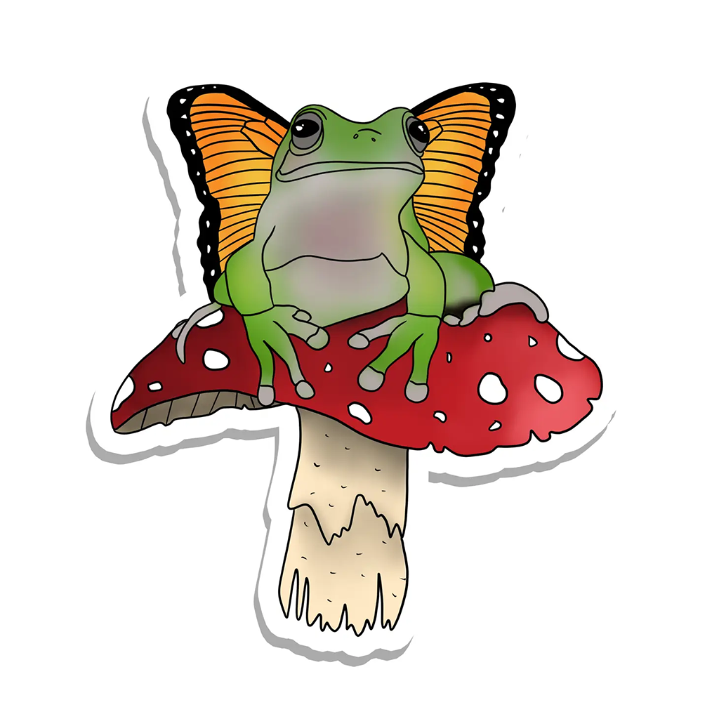 Rebel and Siren Magical Frog Fairy on Red Mushroom Sticker