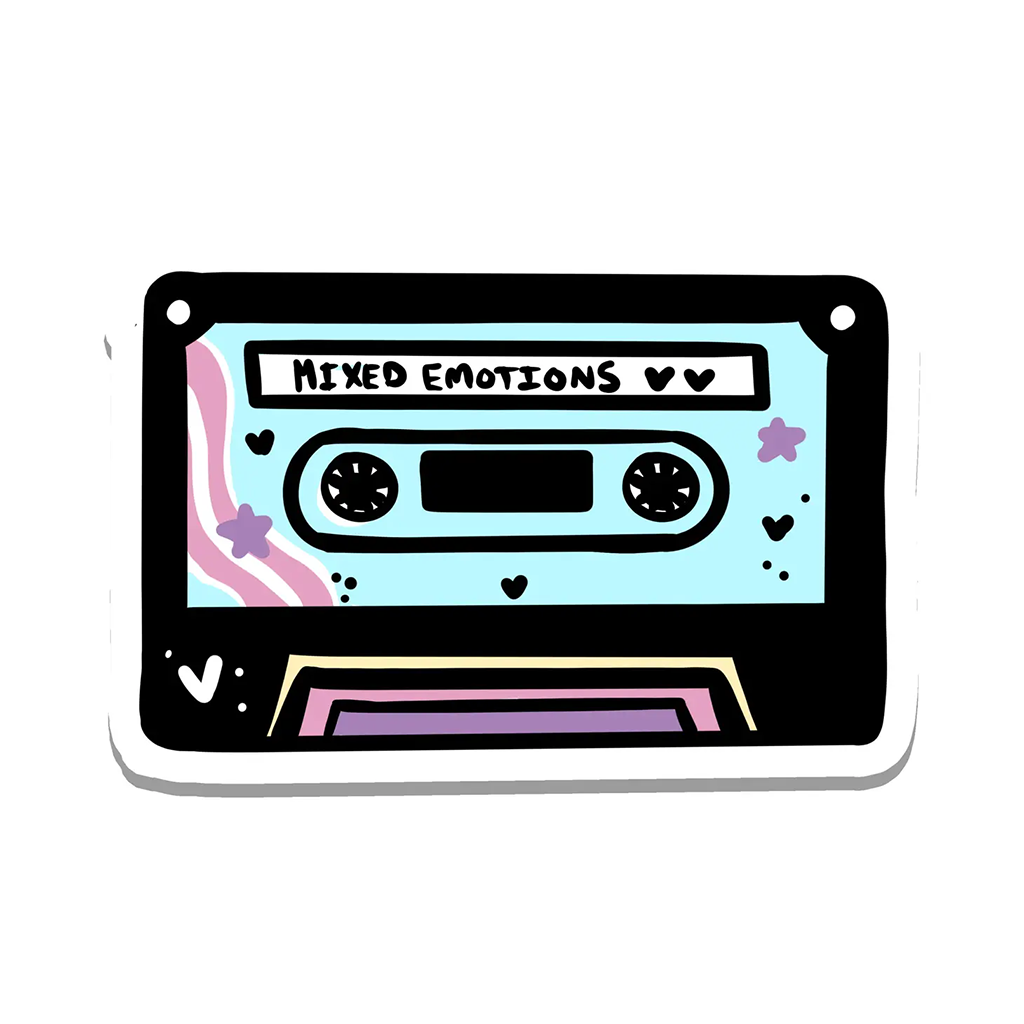 Rebel and Siren Mixed Emotions Emo Cassette Tape Sticker