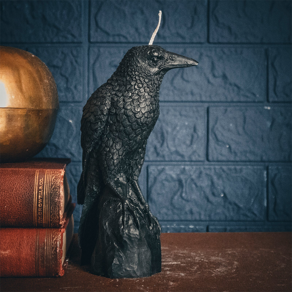 A Pleasant Thought Perched Raven Pillar Candle