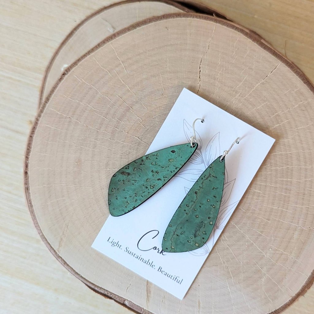 Plum Tree Handmade Grass Green Small Wing Cork Earrings