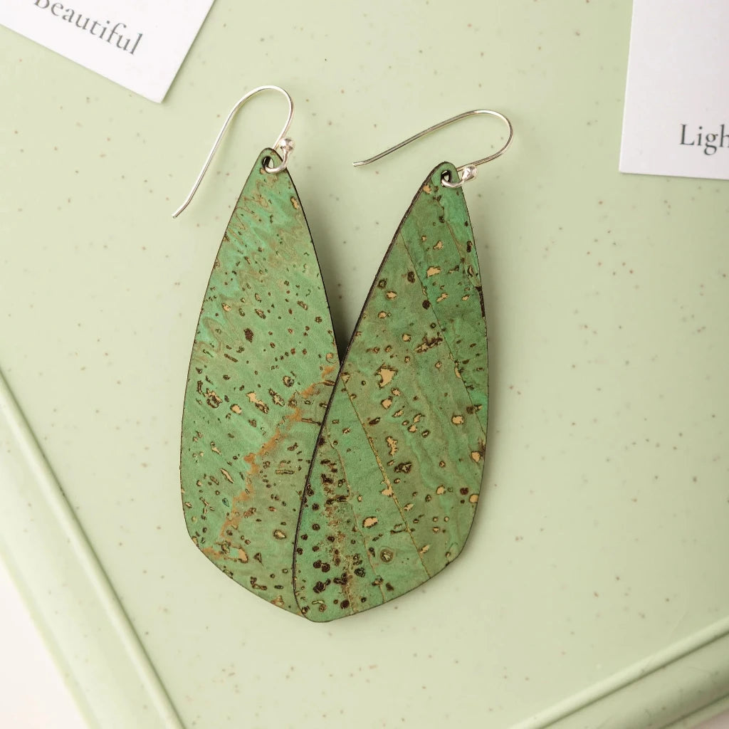 Plum Tree Handmade Grass Green Wing Cork Earrings