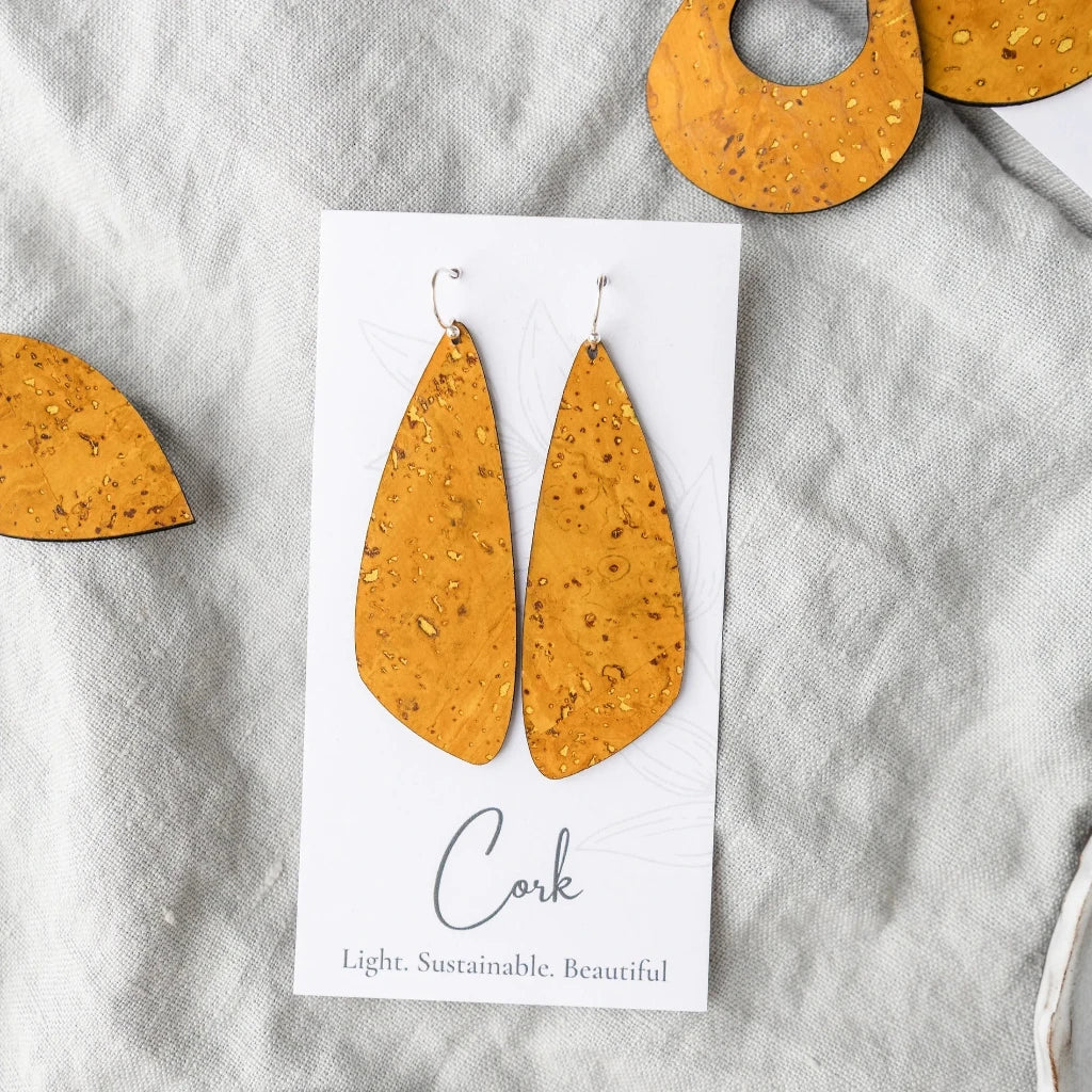 Plum Tree Handmade Ochre Yellow Wing Cork Earrings