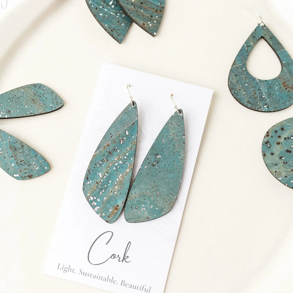 Plum Tree Handmade Sea Blue Wings Cork Earrings