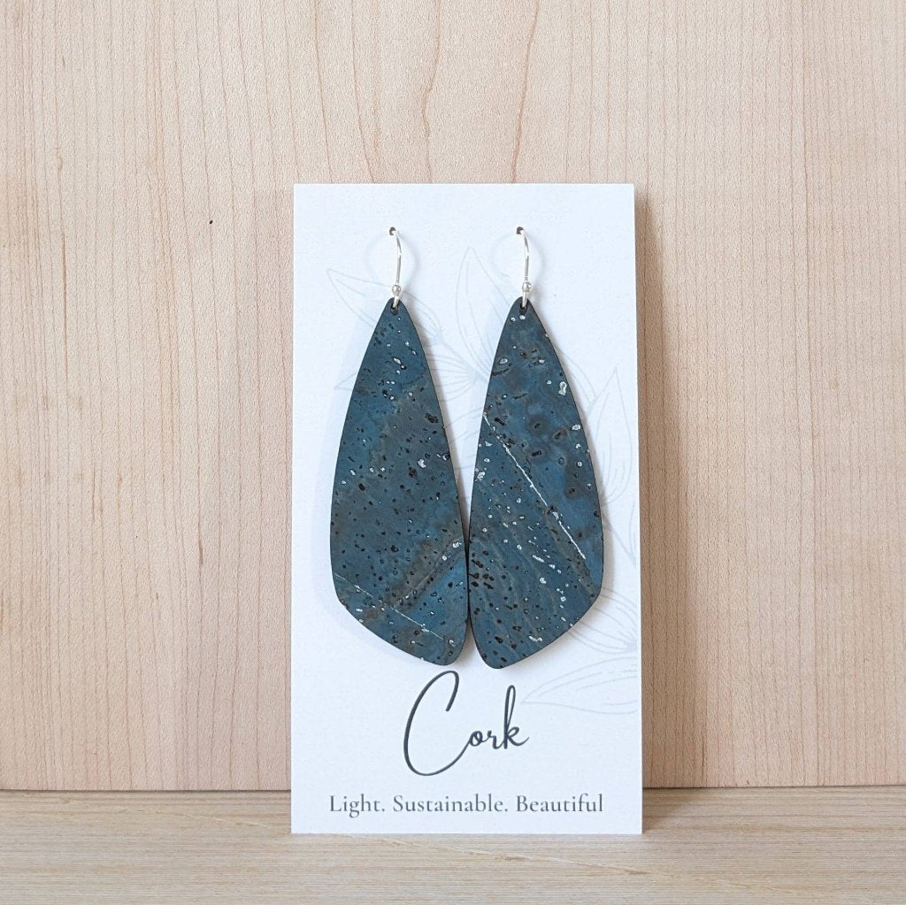 Plum Tree Handmade Sea Blue Wings Cork Earrings