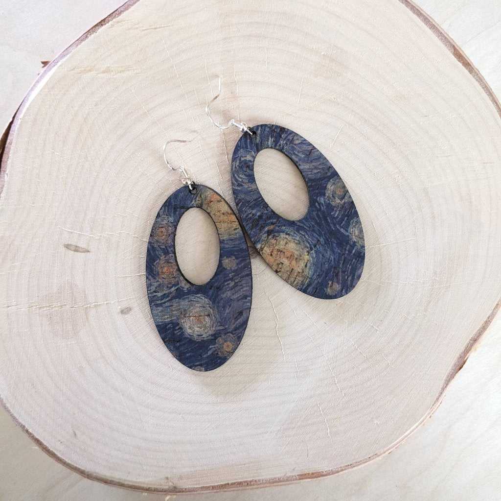 Plum Tree Handmade Starry Night Oval Cork Earrings