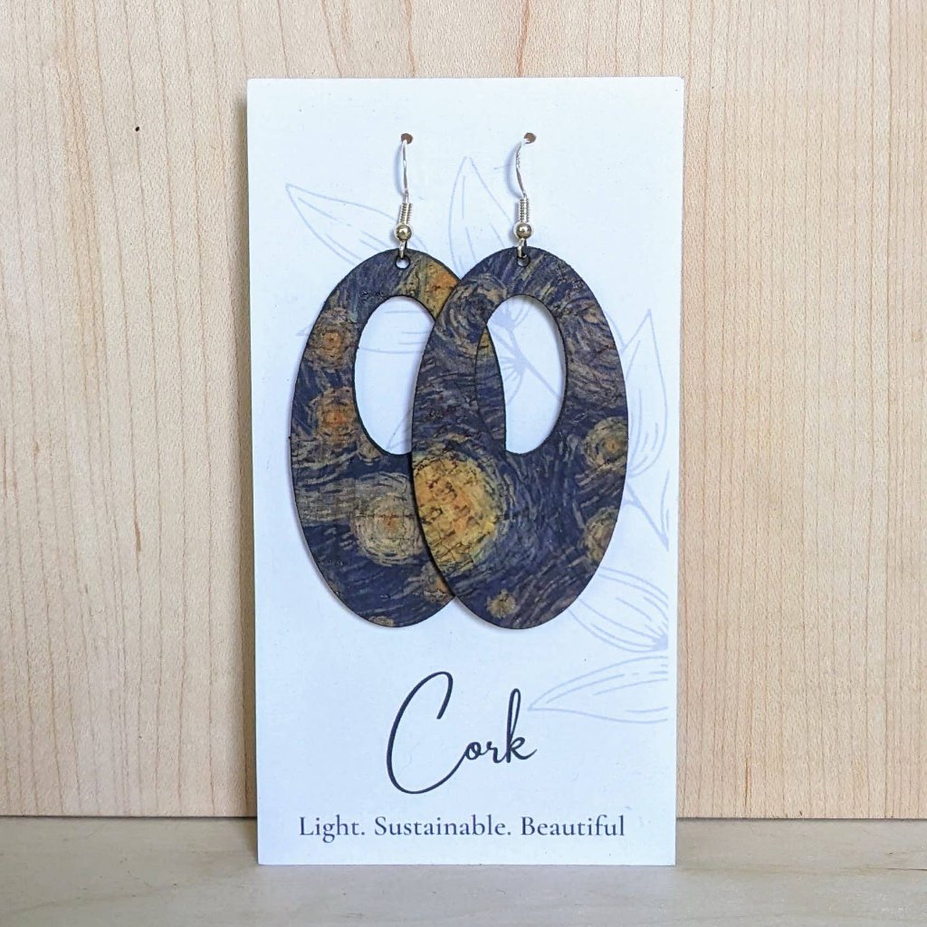 Plum Tree Handmade Starry Night Oval Cork Earrings