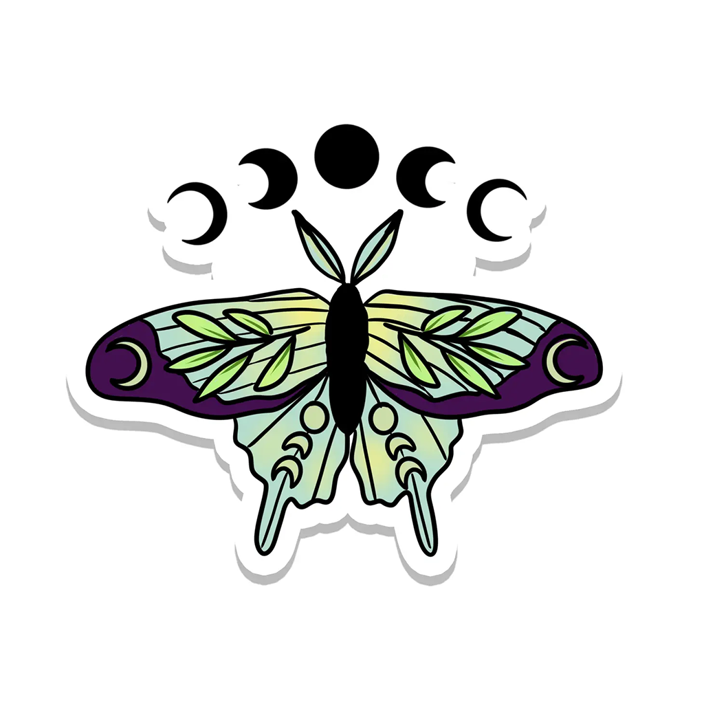 Rebel and Siren Purple Green Lunar Moth Sticker