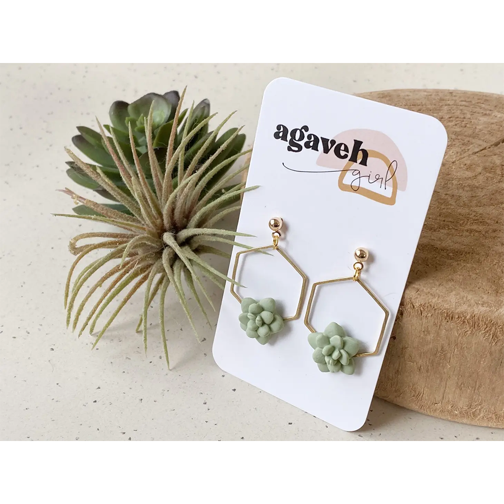 Agaveh Girl Simplistic Succulent Earrings