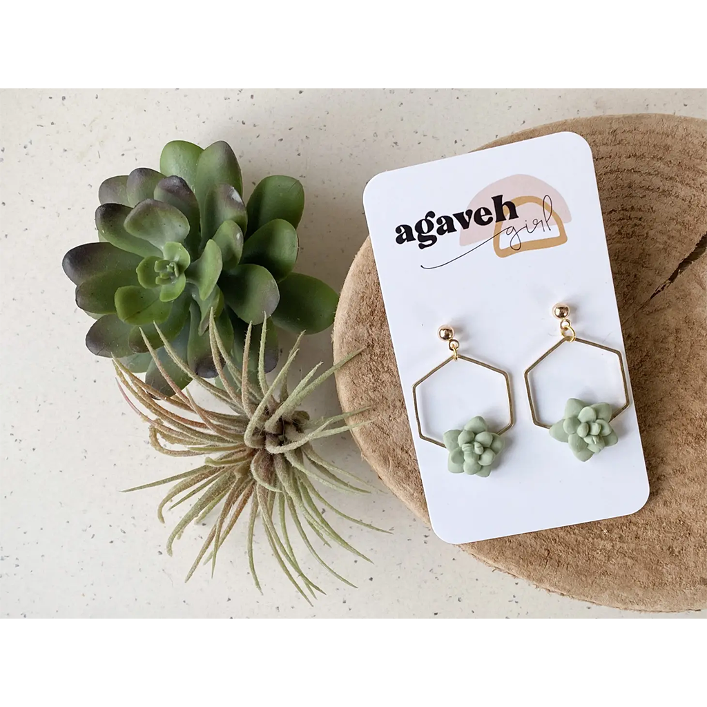 Agaveh Girl Simplistic Succulent Earrings